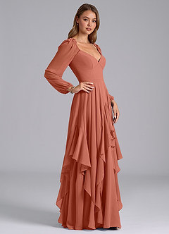 Azazie Karan Bridesmaid Dresses Clay A-Line Long Sleeve Chiffon Dress image5