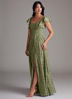 Azazie Bondi Bridesmaid Dresses Pistachio A-Line Side Slit Floral Burnout Dress image2