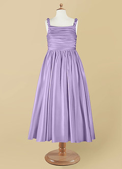 Azazie Cutie Pie Flower Girl Dresses Lilac A-Line Pleated Matte Satin Dress image7