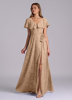 Azazie Lainey Bridesmaid Dresses Champagne A-Line with Pockets Floral Burnout Dress image5