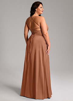 Azazie Mei Brautjungfernkleider A-Linie V-Hals Stretch-Satin Kleid Bronzer image11