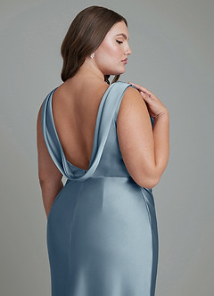 Azazie Kieryn Bridesmaid Dresses Dusty Blue Mermaid Pleated Stretch Satin Dress image14