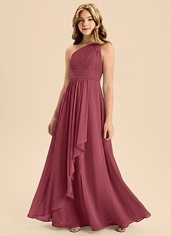 Azazie Skye Junior Merlot A-Line Pleated Chiffon Dress image3