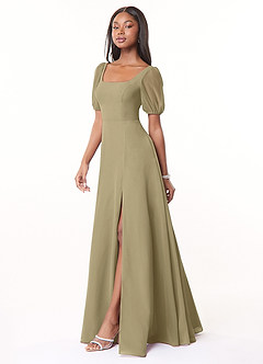 Azazie Alani Robes de demoiselle d'honneur Robe Trapèze en Mousseline de soie Encolure carrée Vert Mousse image3