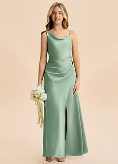 Azazie Abby Junior Agave Sheath Pleated Stretch Satin Dress image4