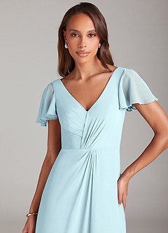 Azazie Soren Bridesmaid Dresses Cloud Blue A-Line Ruched Chiffon Dress image6