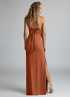 Azazie Mai Bridesmaid Dresses Cedar Rose Sheath Pleated Stretch Satin Dress image2