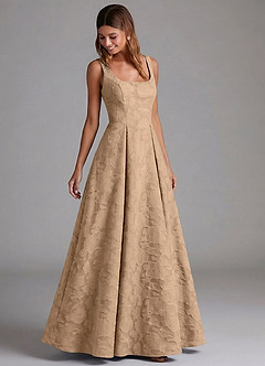 Azazie Amalie 신부 들러리 드레스 A라인 주름진 플로럴 번아웃 바닥 길이 드레스 image5