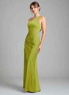 Azazie Madelyn Bridesmaid Dresses Lemongrass Mermaid One Shoulder Stretch Satin Convertible Dress image6
