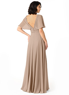 Azazie Pamela Bridesmaid Dresses Taupe A-Line V-Neck Pleated Chiffon Dress image2