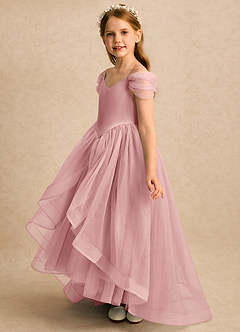 Azazie River Flower Girl Dresses Dusty Rose A-Line Pleated Tulle Dress image5