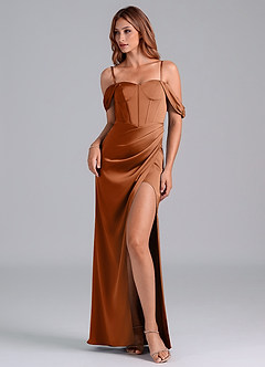 Azazie Asha Final Sale Emerald Sheath Off the Shoulder Stretch Satin Convertible Dress image6