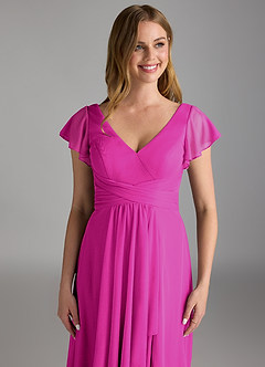 Azazie Omari Final Sale Fuchsia A-Line Mesh Dress image3