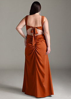 Azazie Jesaphine Robes de demoiselle d'honneur Robe Fourreau en Satin extensible Arc Orange Brûlée image9