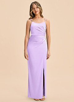 Azazie Calandra Junior Lilac Sheath Pleated Stretch Satin Dress image6