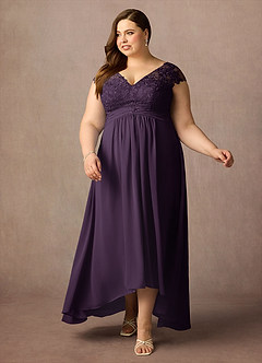Azazie Irmeli Mother of the Bride Dresses Plum A-Line Lace Chiffon Dress image12