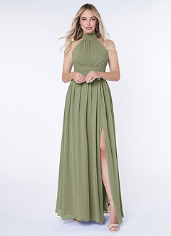 Azazie Iman Brautjungfernkleider A-Linie A-Linie Gerüscht Chiffon Kleid Pistazie image1