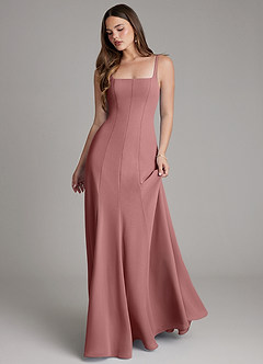 Azazie Nyla Bridesmaid Dresses Desert Rose A-Line Square Neckline Chiffon Dress image1