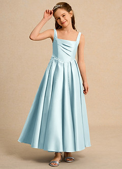 Azazie Mochi Girls Formal Flower Girl Dresses Sea Glass Ball-Gown Pleated Matte Satin Dress image6