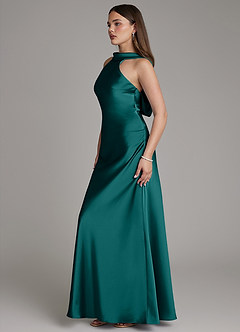 Azazie Dimitra Bridesmaid Dresses Peacock A-Line Pleated Stretch Satin Dress image5