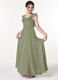 Azazie Jinny Junior Pistachio A-Line Ruched Chiffon Dress image1