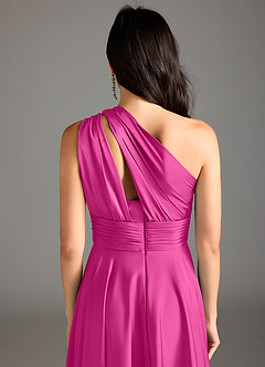 Azazie Charlize Robes de demoiselle d'honneur Robe Trapèze en Satin extensible Ue épaule Fuchsia image8