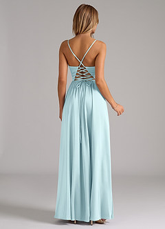 Azazie Aaida Robes de demoiselle d'honneur Robe Trapèze en Satin extensible Corset Bleu Nuage image6