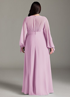 Azazie Matilda Bridesmaid Dresses Candy Pink A-Line Long Sleeve Chiffon Dress image10