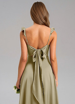 Azazie Everett Bridesmaid Dresses Moss Green A-Line Stretch Satin Dress image7