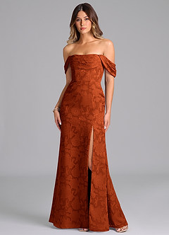 Azazie Saige Bridesmaid Dresses Paprika A-Line Off the Shoulder Floral Burnout Convertible Dress image3