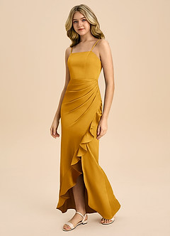 Azazie Buzzy Junior Vestido Caramelo de Cetim elástico de Bainha com Plissado image7