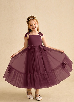 Azazie Jaci Jurken voor bloemenmeisjes A-Lijn Jurk van Chiffon Spaghetti Bandje Cabernet image4