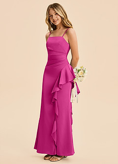 Azazie Lyla Junior Vestido Fucsia de Satén Elástico de Corte Sirena con Plisado image1