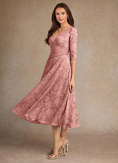 Azazie Durant Mother of the Bride Dresses Rosette A-Line Pleated Floral Burnout Dress image1