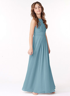 Azazie Bonnie Junior Moody Blue A-Line Pleated Chiffon Dress image2