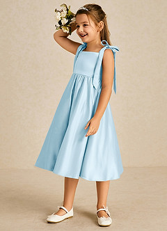 Azazie Chelsie Flower Girl Dresses Sky Blue A-Line Bow Matte Satin Dress image4
