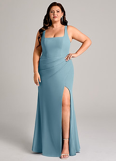 Azazie Mero 신부 들러리 드레스 쉬스 주름진 쉬폰 바닥 길이 드레스 image9