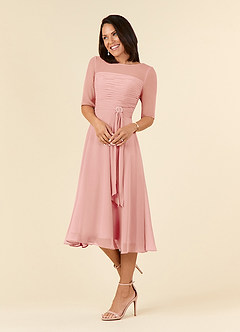 Azazie Naomi Kleider für die Brautmutter A-Linie Bootshals Gefaltet Chiffon Kleid Rosettenrosa image3