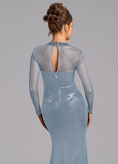 Azazie Megan Bridesmaid Dresses Dusty Blue Mermaid Long Sleeve Mesh Dress image5