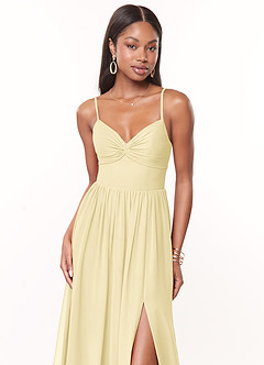 Azazie Zeya Bridesmaid Dresses Lemon Sorbet A-Line V-Neck Pleated Chiffon Dress image5