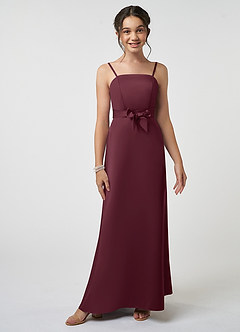 Azazie Anina Junior Cabernet A-Line Bow Matte Satin Dress image2