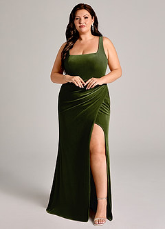 Azazie Mero Bridesmaid Dresses Olive Mermaid Pleated Velvet Dress image11