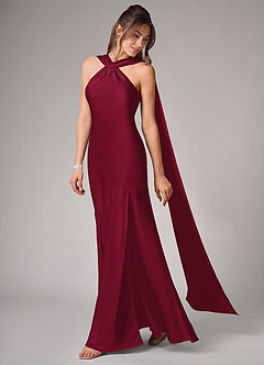 Azazie Kinsley Bridesmaid Dresses Burgundy Mermaid Side Slit Stretch Satin Dress image4