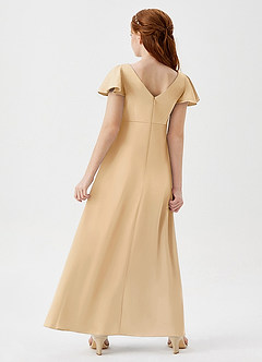 Azazie Soren Junior Vestido de Oro de Satén Elástico de Corte En A con Volante image6