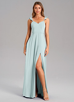 Azazie Everett Bridesmaid Dresses Mist A-Line Stretch Satin Dress image3