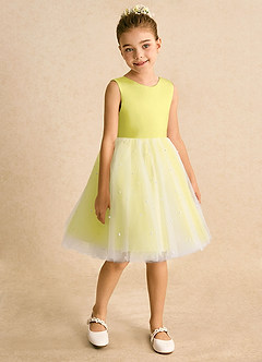 Azazie Esme Abiti da Ragazza di Fiori Abito Principessa in Tulle Fiocco Canarino image7