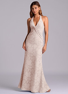 Azazie Valerie 신부 들러리 드레스 인어 주름진 플로럴 번아웃 바닥 길이 드레스 image3