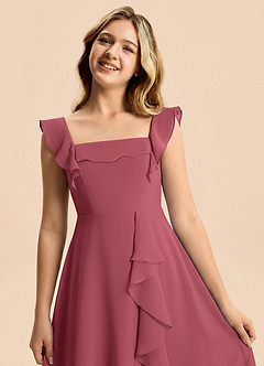Azazie Nori Junior A-Linie Gestreift Chiffon Kleid Merlot image7