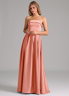 Azazie Lucienne Bridesmaid Dresses Coral A-Line Strapless Stretch Satin Convertible Dress image4