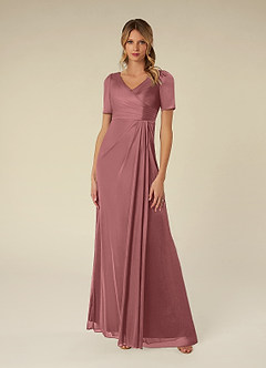 Azazie Bessie Mother of the Bride Dresses Desert Rose A-Line Pleated Mesh Dress image1